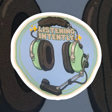 Sticker with headphones on a blue background