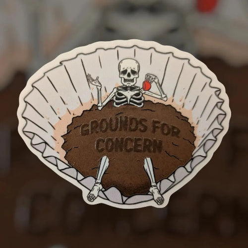 grounds for concern embossed coffee skeleton vinyl sticker decal 