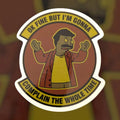 Sticker with a character and text 'OK FINE BUT I'M GONNA COMPLAIN THE WHOLE TIME' on a blurred background