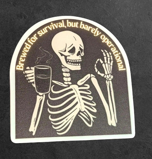 skeleton coffee funny sticker brewed for survival 