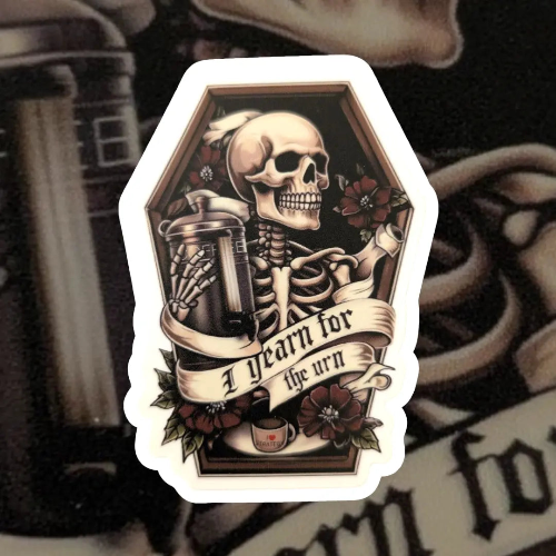 skeleton coffee urn matte vinyl humor sticker decal